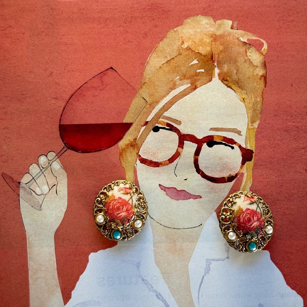 VINTAGE WEST GERMANY Clip Earrings Oval Floral Pronged Filigree Beads Gold